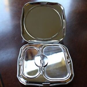 VINTAGE 1930-1940 LUCIEN LELONG STERLING SILVER COMPACT MIRROR & MAKEUP